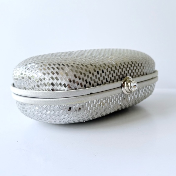 Vintage St. John Silver Satin Sequin Paillette Convertible Clutch Evening Bag
